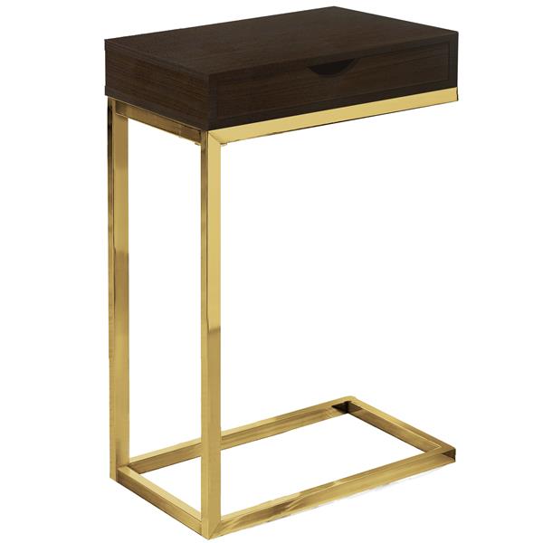 Table d'appoint avec un tiroir, cappuccino et métal or