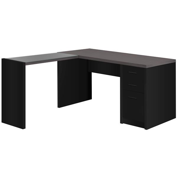 Monarch Computer Desk - Black / Grey Top Corner - Tempered Glass