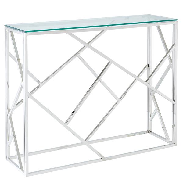 Table console en verre !nspire, 30,75 po x 11,75 po, structure en acier inoxydable