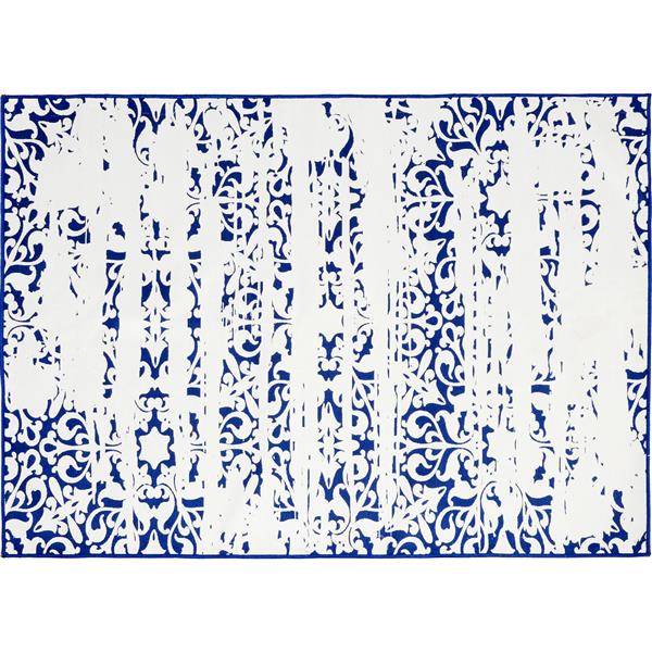 Tapis d'extérieur Maltese, 78,75", polyester, blanc/bleu