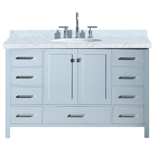 Meuble-lavabo simple gris de 55 po Cambridge par Ariel avec comptoir en marbre naturel blanc