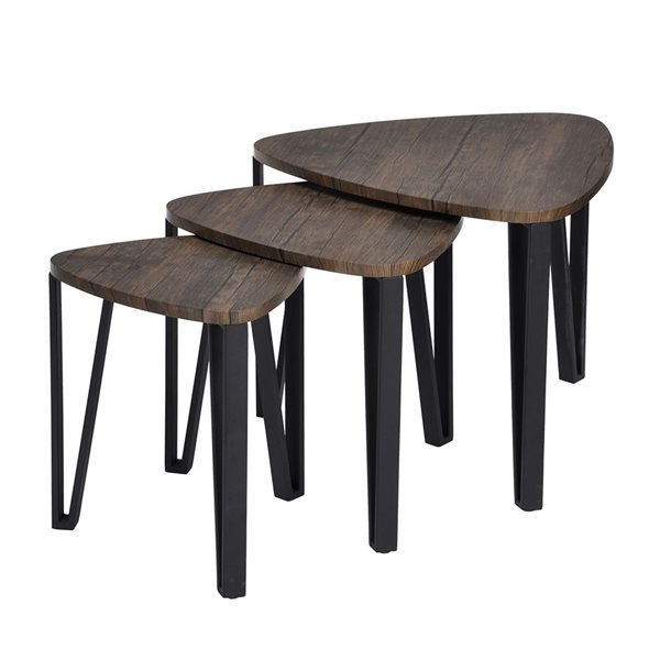 FurnitureR Nesting Coffee Table Set - Black/Brown- 3-Piece