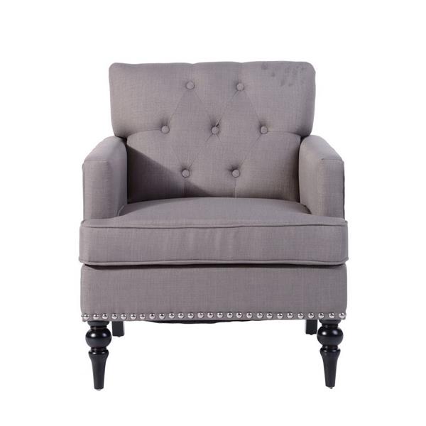 Furniturer Patten Tufted Upholstered Accent Chair Wood Legs Grey