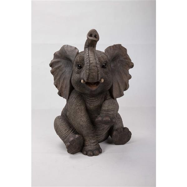Statue de jardin, bébé éléphant assis, 15,5"