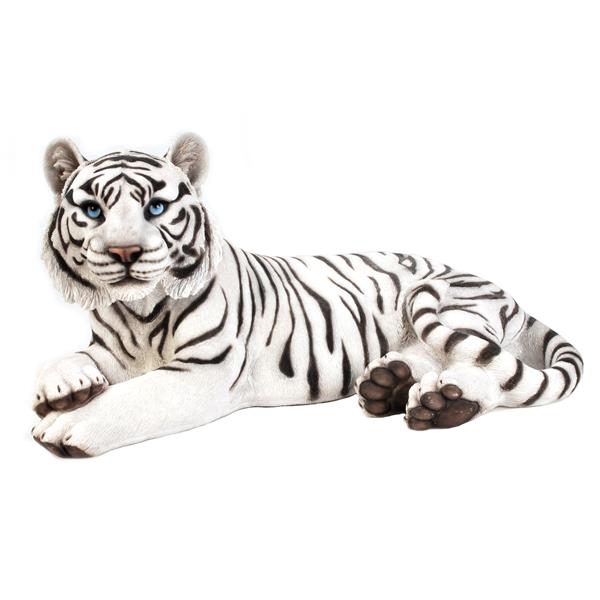 Statue de jardin, tigre blanc couché, 13"