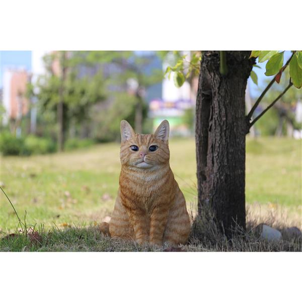 Statue de jardin, chat tigré roux assis, 11,5"