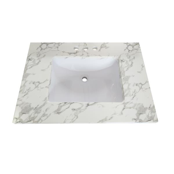 Dessus de meuble-lavabo en quartz, 25" x 22", blanc