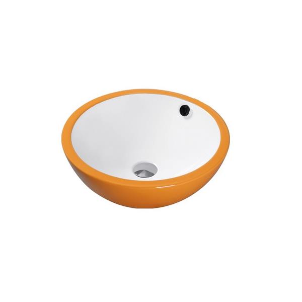 Lavabo en céramique avec trop-plein, 17,25", blanc/orange
