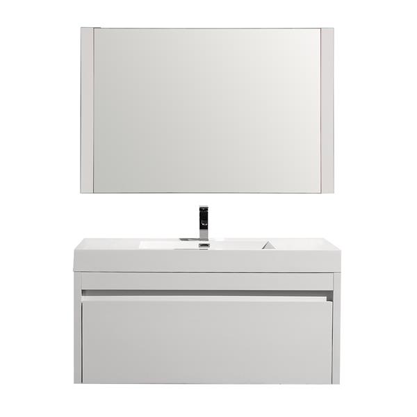Meuble-lavabo simple Selena par GEF blanc de 48 po avec comptoir en acrylique blanc et miroir