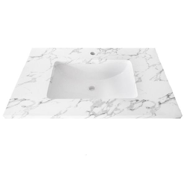 Luxo Marbre Single Sink Vanity Top 37in x 22in Quartz Veined