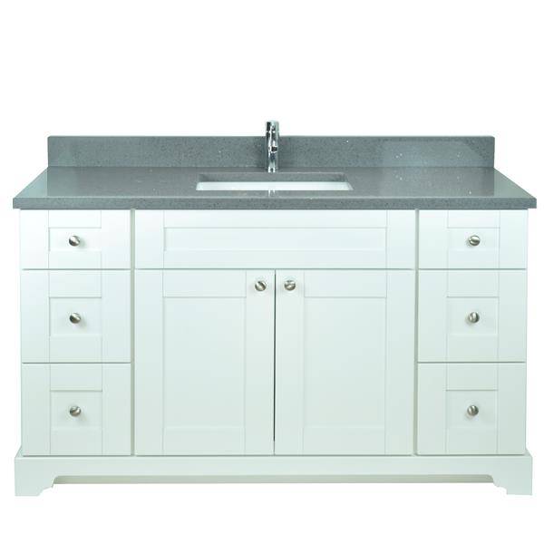 Lukx Bold Damian 42-in White Single Sink Bathroom Vanity with Crystal Grey Quartz Top