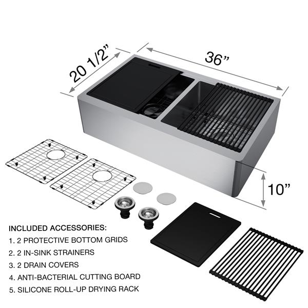 Grille double de fond d'évier de cuisine en silicone de VIGO, 15,13 po x  14,75 po, noir mat VGSG3618BLMB