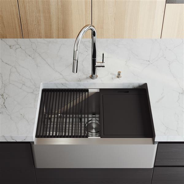 Vigo Oxford Flat Stainless Steel 30 In Sink Greenwich Chrome Faucet And Soap Dispenser Vg15904 Reno Depot