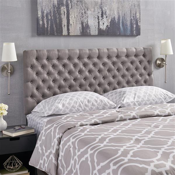 Tête de lit en tissu capitonné Yadira de Best Selling Home Decor, grand lit, gris