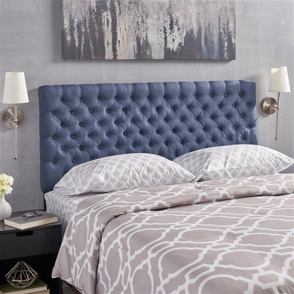 Tête de lit en tissu capitonné Rutherford de Best Selling Home Decor, très grand lit, bleu