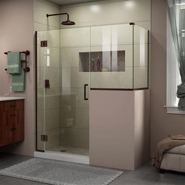 Cabine de douche en verre Unidoor-X DreamLine, 4 panneaux, 57 po x 36,38 po x 72 po, bronze huilé