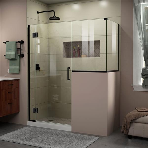 Cabine de douche en verre Unidoor-X DreamLine, 4 panneaux sans cadre, 57 po x 36,38 po x 72 po, noir satiné