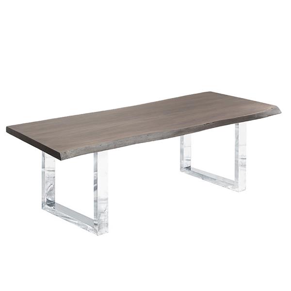 Table en bois d'acacia gris de Corcoran, 84 po, bords naturels, pattes en U en acier inoxydable