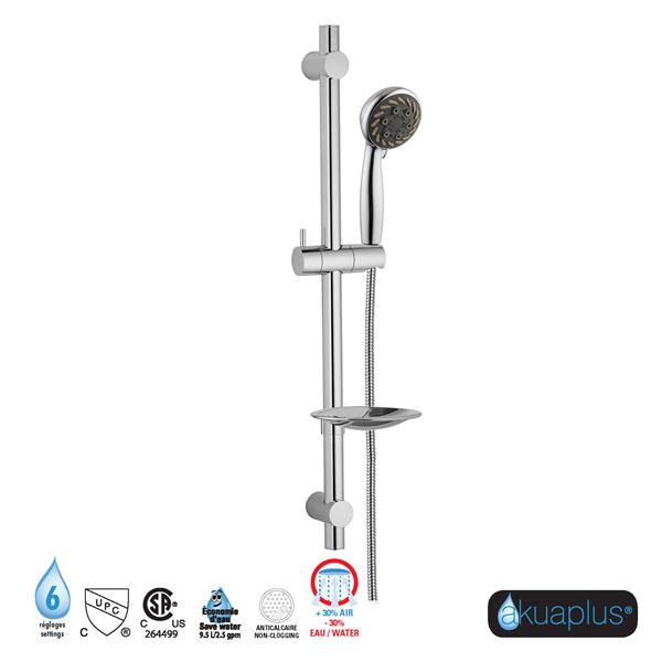akuaplus® Adjustable Hand Shower Rail - 6 Settings - Chrome