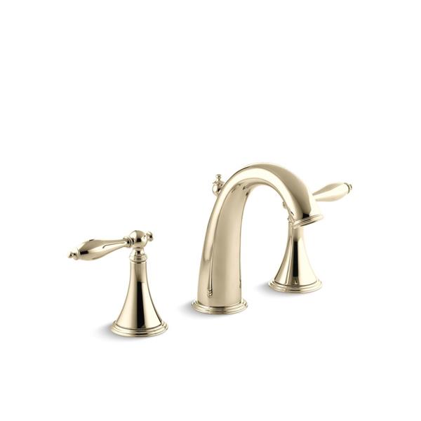 KOHLER Finial Widespread Bathroom Sink Faucet with Lever Handles Gold