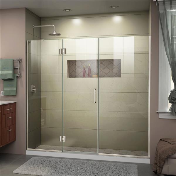 DreamLine Frameless Shower Door with 2 Panels - 68" - Nickel