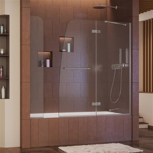 DreamLine Aqua Ultra Bathtub Door - Alcove Installation - 57-in - Brushed Nickel