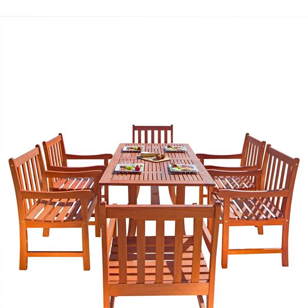 Vifah Malibu Wood Dining Set with Curvy Leg Table - 7-pcs