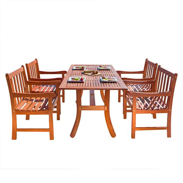 Vifah Malibu Outdoor Wood Dining Set with Curvy Leg Table - 5-pcs