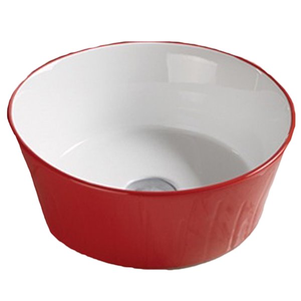 American Imaginations Round Vessel Bathroom Sink - 14.09-in x 14.09-in - Red/White
