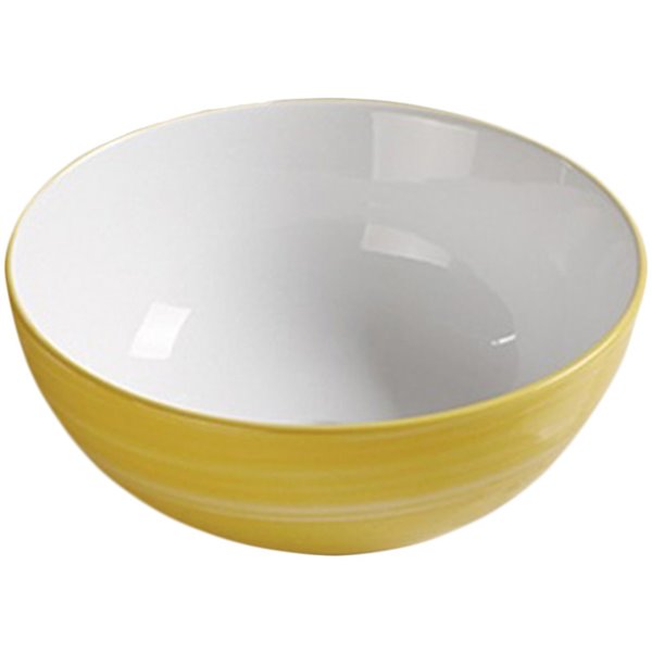 Lavabo-vasque d'American Imaginations, forme ronde, 14,09 po x 14,09 po, jaune et blanc