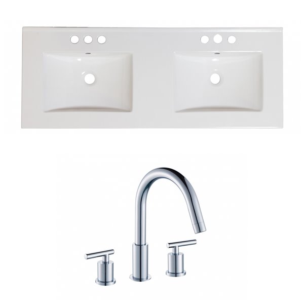 American Imaginations Xena Modern Bathroom Vanity Top Set - Double Integrated Sink - 48-in - White Ceramic