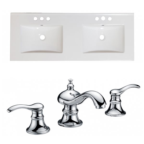 American Imaginations Xena Bathroom Vanity Top Set - Double Sink with Contemporary Faucet - 48-in - White Ceramic