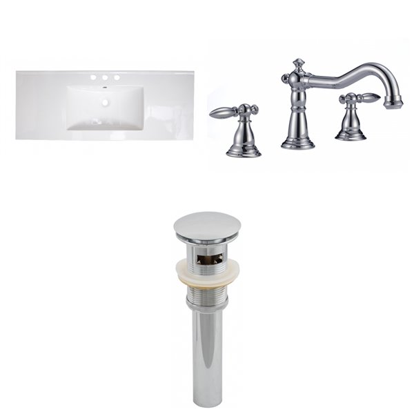 American Imaginations Roxy Bathroom Vanity Top Set with Contemporary Faucet - Single Sink - 48-in - White Ceramic
