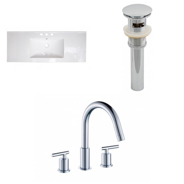 American Imaginations Roxy Bathroom Vanity Top Set - Single Sink and 3-Hole Faucet - 48-in - White Ceramic