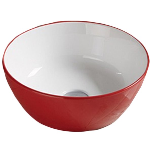 American Imaginations Vessel Bathroom Sink - Round Shape - 14.09-in x 14.09-in - Red/White