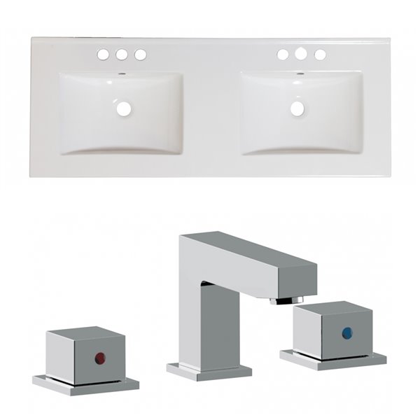 American Imaginations Xena Modern Bathroom Vanity Top Set - Double Sink - 59-in - White Ceramic