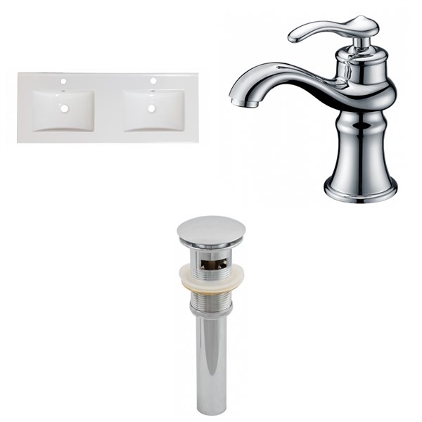 American Imaginations Xena Bathroom Vanity Top Set with Contemporary Faucet - Double Sink - 48-in - White Ceramic