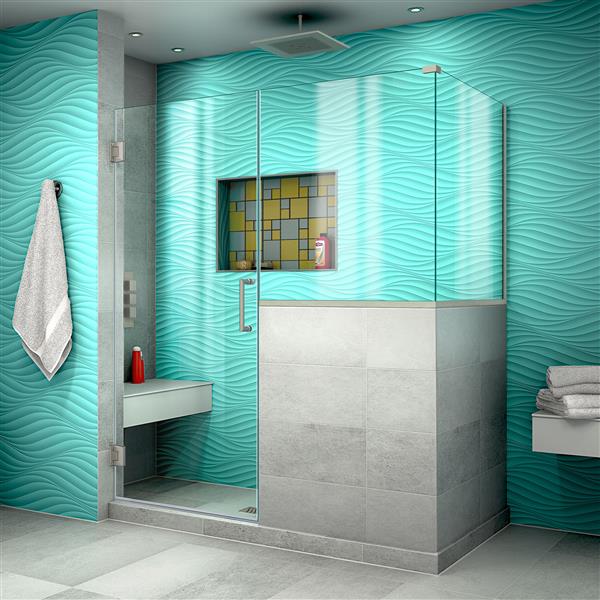 DreamLine Unidoor Plus Shower Enclosure - Hinged and Frameless Design - 59-in - Brushed Nickel
