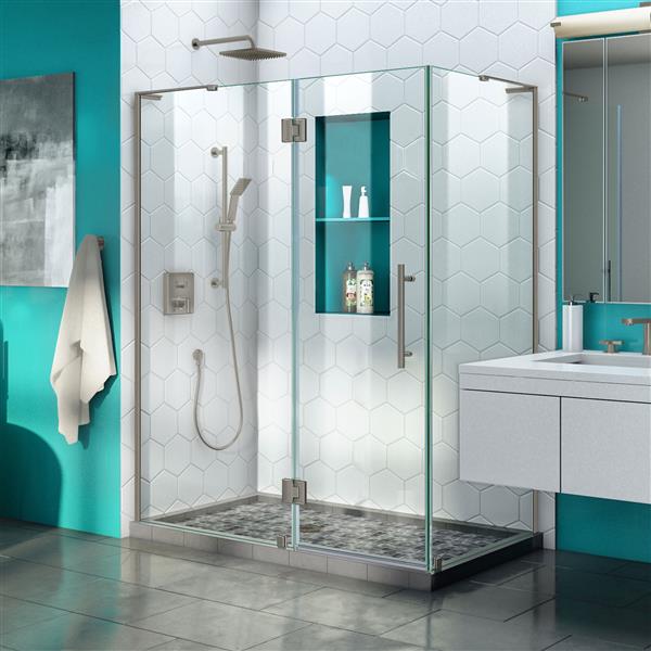DreamLine Quatra Plus Shower Enclosure - Frameless Design - 46.38-in - Brushed Nickel