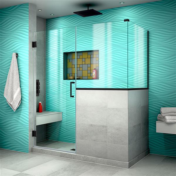 DreamLine Unidoor Plus Shower Enclosure - Hinged and Frameless Design  - 57-in - Satin Black