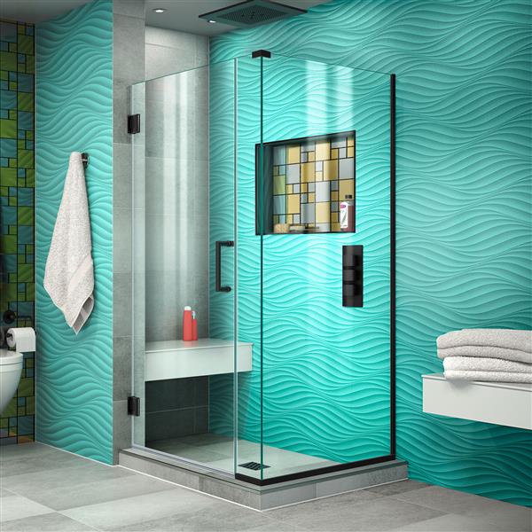 DreamLine Unidoor Plus Hinged Shower Enclosure - Frameless Design - 29-in - Satin Black