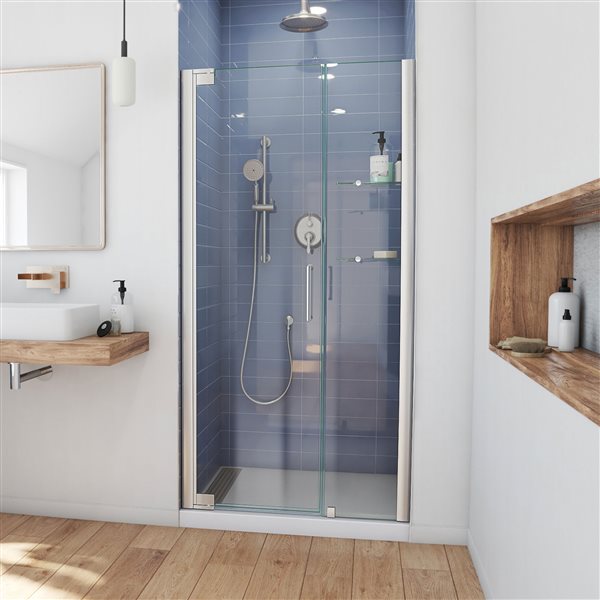 DreamLine Elegance Shower Door - Frameless Design - 42.5-44.5-in - Brushed Nickel