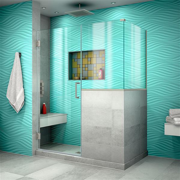 DreamLine Unidoor Plus Shower Enclosure - Frameless Design - 48-in - Brushed Nickel