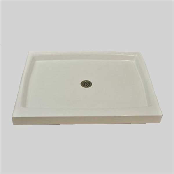 The Marble Factory Shower Base with Center Drain - Double Threshold - 42-in x 36-in - White
