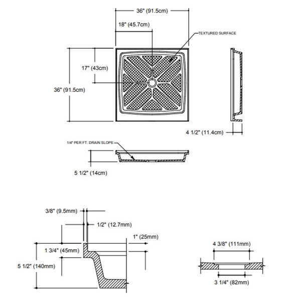 The Marble Factory Shower Base with Center Drain Single Threshold