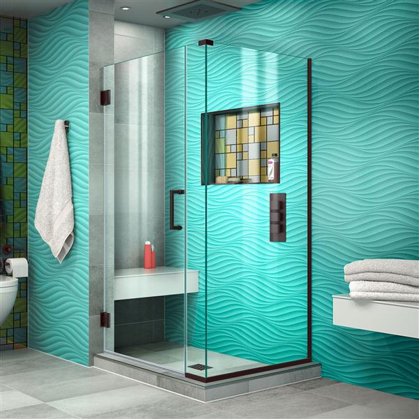 DreamLine Unidoor Plus Shower Enclosure - Pivot/Hinged Door - 30.5-in x 72-in - Oil Rubbed Bronze
