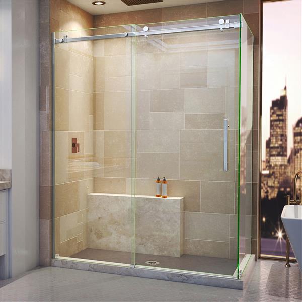 DreamLine Enigma Air Shower Enclosure - 56.38-60.38-in x 76-in - Polished Stainless Steel