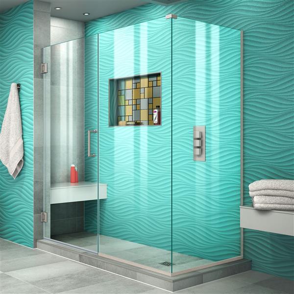 DreamLine Unidoor Plus Shower Enclosure - Clear Glass - 55.5-in x 72-in - Brushed Nickel