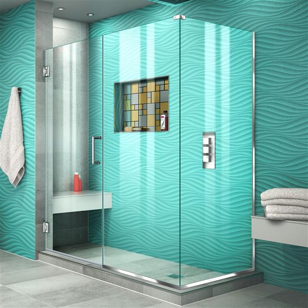 DreamLine Unidoor Plus Shower Enclosure - Clear Glass - 56-in x 72-in - Chrome