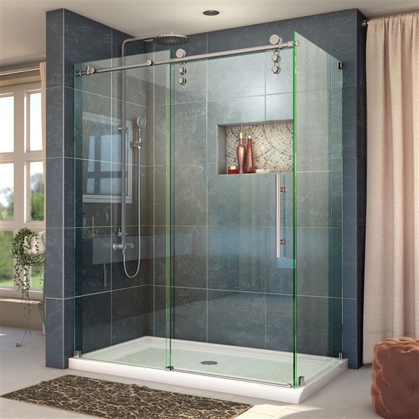 DreamLine Enigma-Z Shower Enclosure - 56.38-60.38-in x 76-in - Brushed Stainless Steel